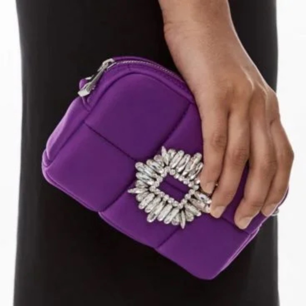 NWT Zara Purple Crystal Quilted Mini Crossbody Clutch Bag Y2K